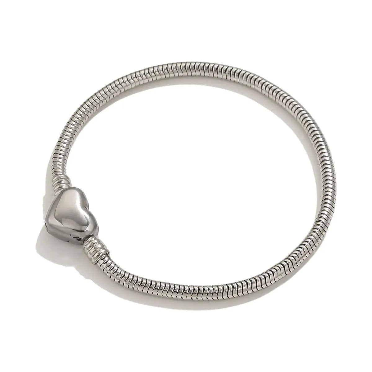 Stainless Steel Snake Chain Charm Bracelet with Heart Clasp – DIY Jewelry Making Supplies, Fits Pandora Style Beads & Charms