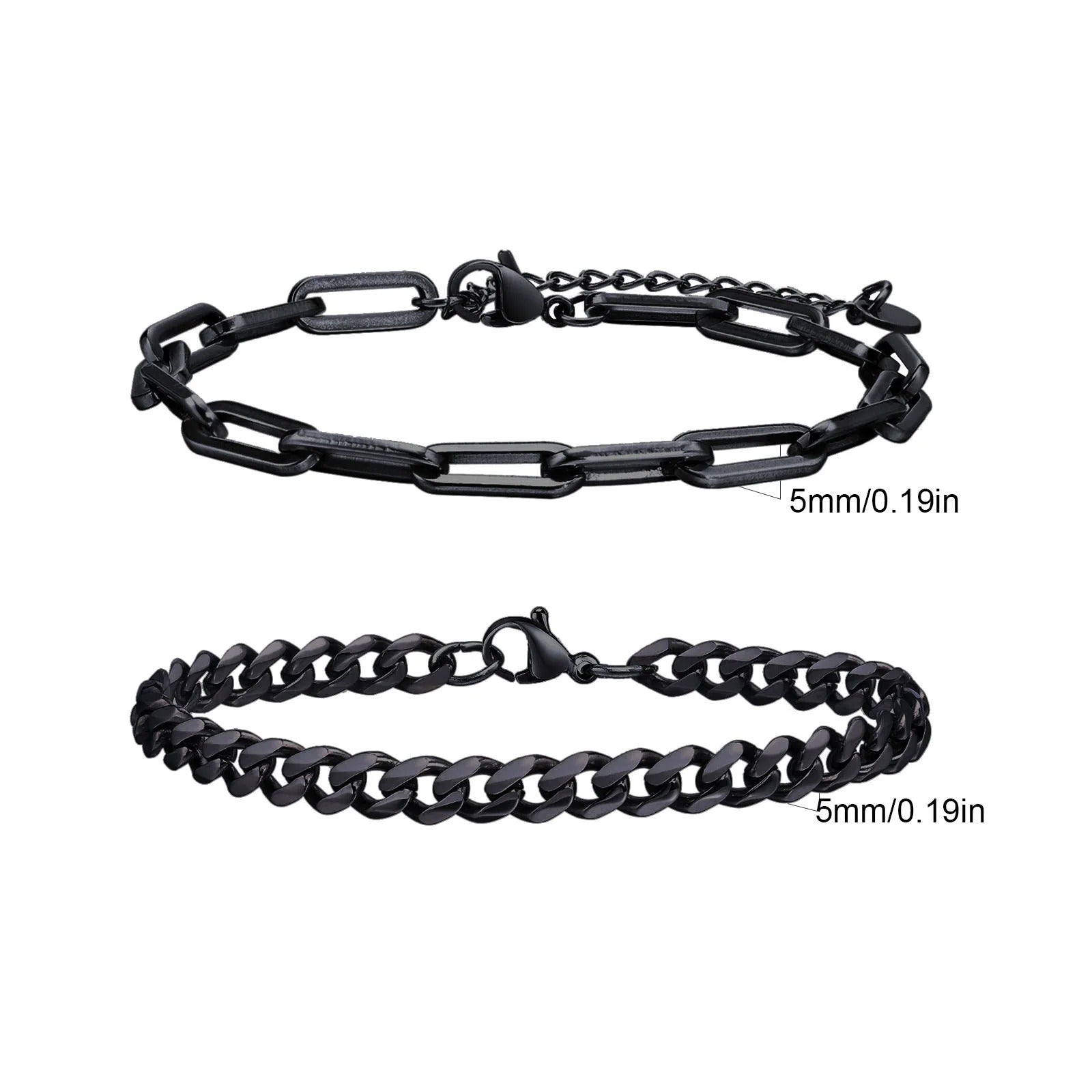 2pcs Men’s Stainless Steel Chain Bracelets – Silver, Gold & Black Twisted Rope Cuban Chain Wristband Gift Set