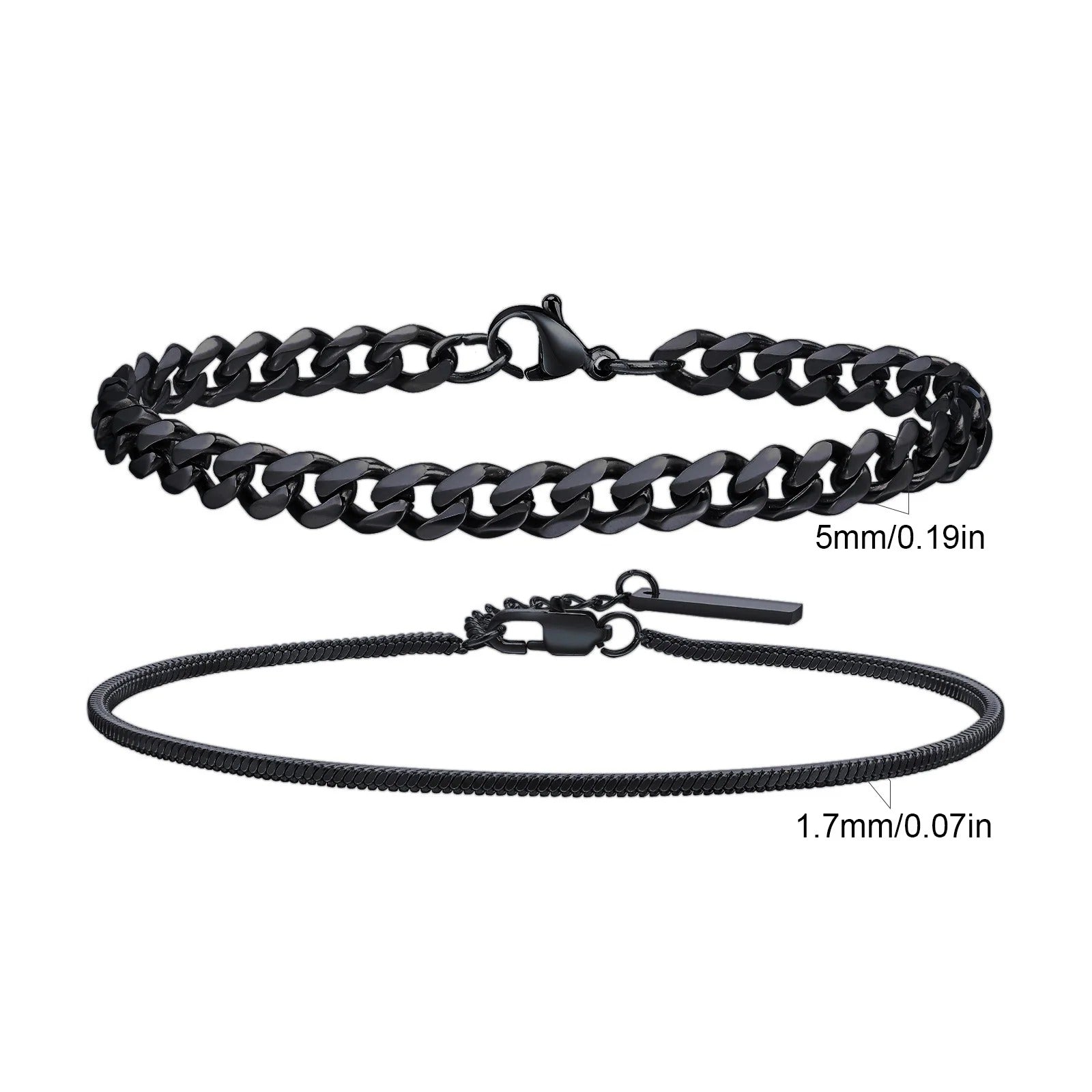 2pcs Men’s Stainless Steel Chain Bracelets – Silver, Gold & Black Twisted Rope Cuban Chain Wristband Gift Set