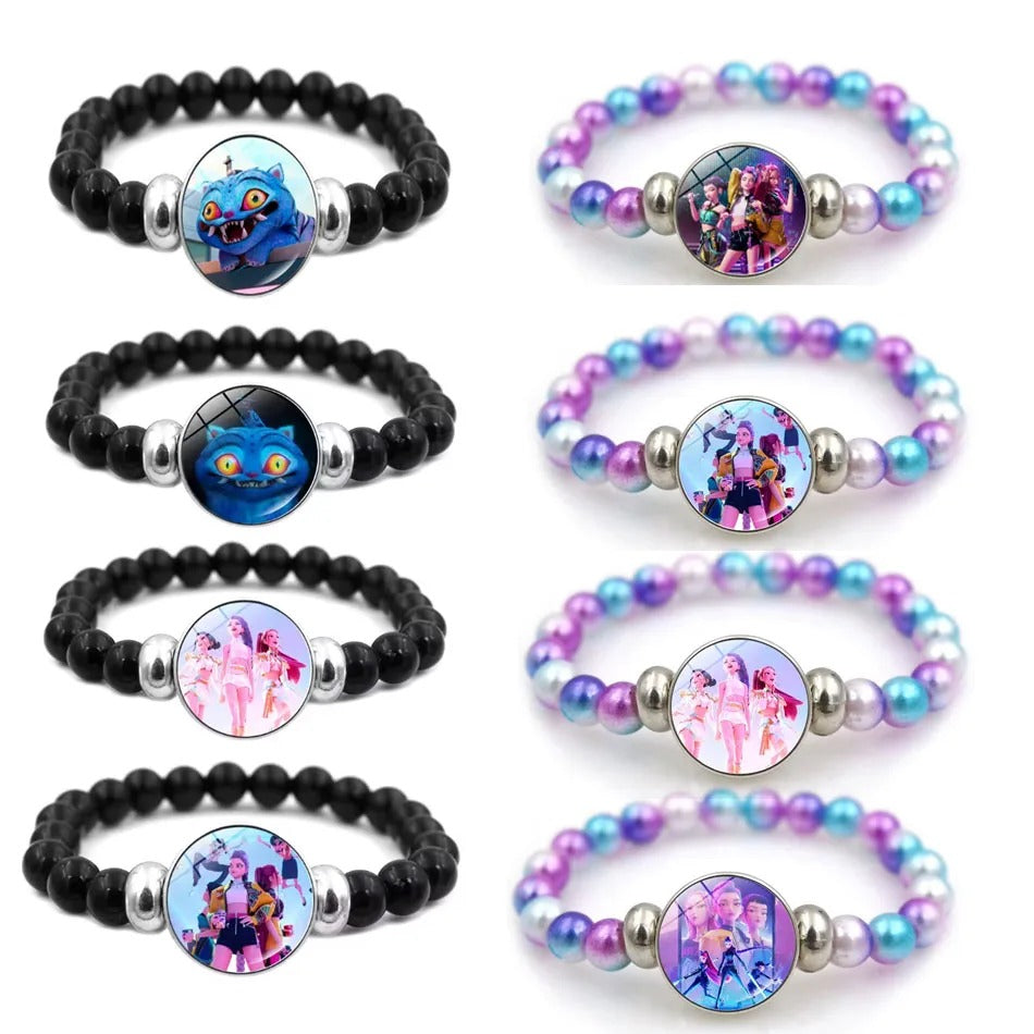 KPop Demon Hunters Beaded Bracelet – Cute Cartoon Figure Fashion Wristband for Girls & Kids Christmas Jewelry Gift
