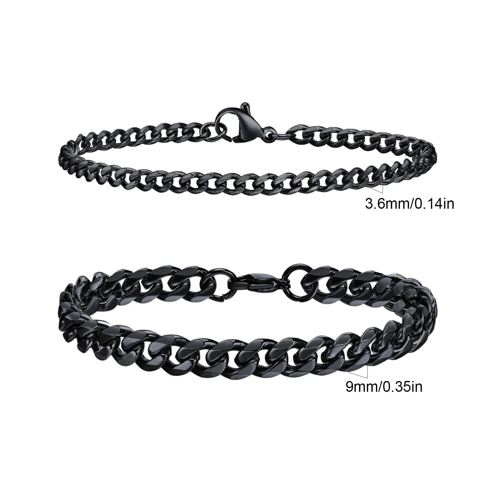 2pcs Men’s Stainless Steel Chain Bracelets – Silver, Gold & Black Twisted Rope Cuban Chain Wristband Gift Set