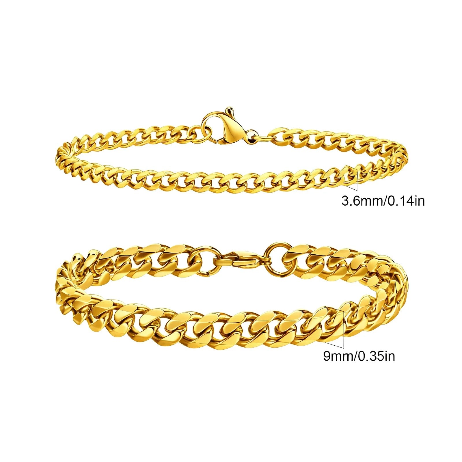 2pcs Men’s Stainless Steel Chain Bracelets – Silver, Gold & Black Twisted Rope Cuban Chain Wristband Gift Set