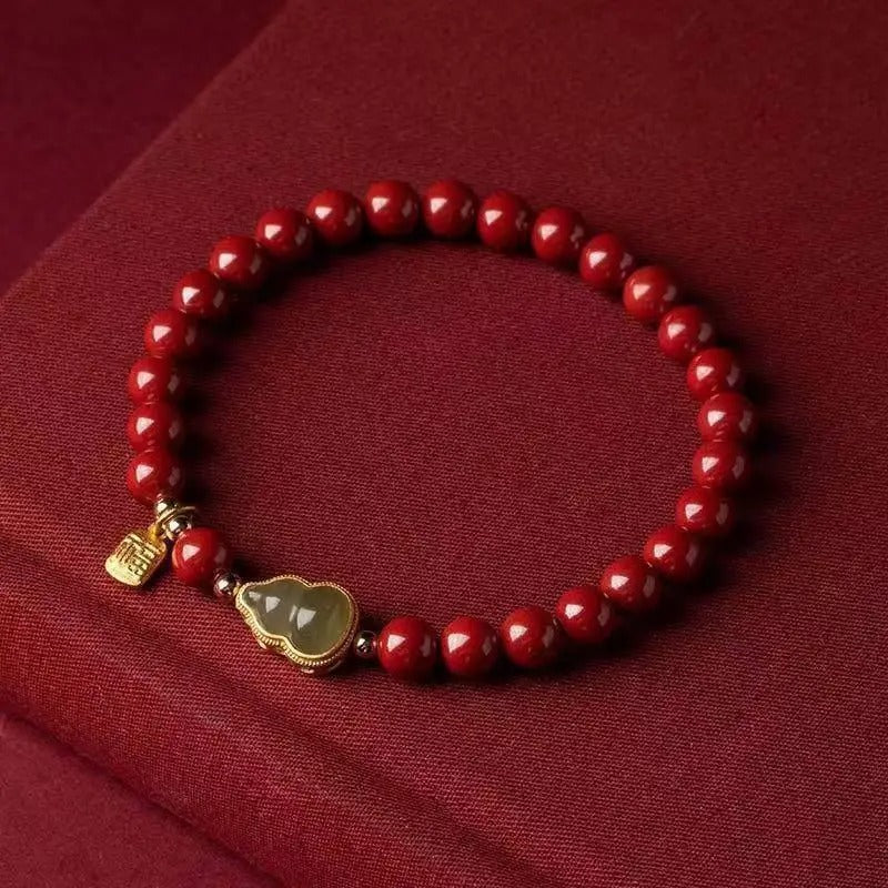 Authentic Natural Cinnabar Jade Gourd Bracelet & Necklace – Spiritual Pandora Style Jewelry Gift