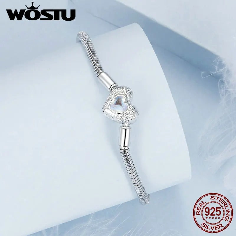 WOSTU 925 Sterling Silver Heart Guardian Bracelet – Women’s DIY Charm Bangle Jewelry Gift FNB163
