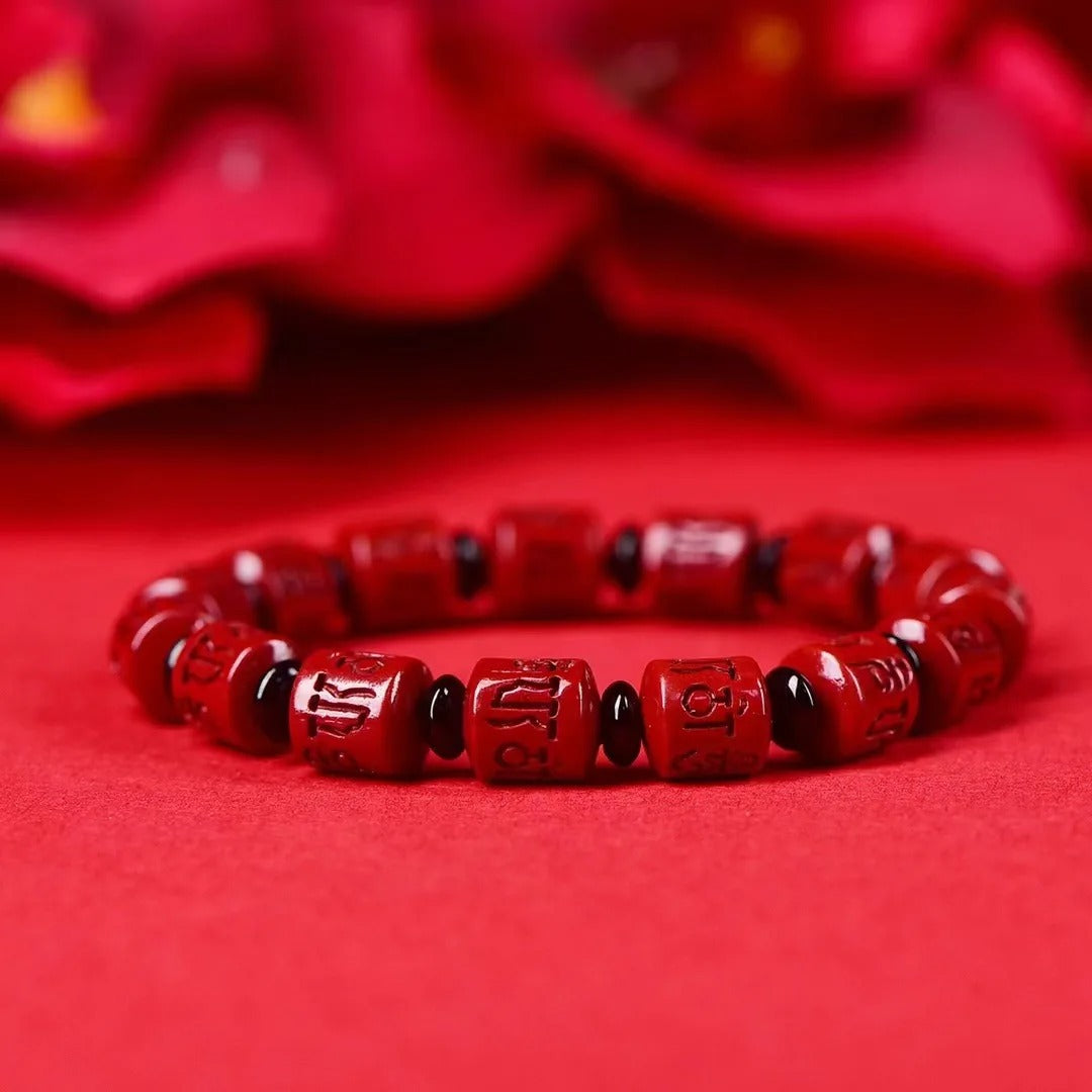 Unisex Six-Character Mantra Cinnabar Bracelet – Spiritual Bead Charm Bracelet, Pandora Style Unisex Jewelry Gift