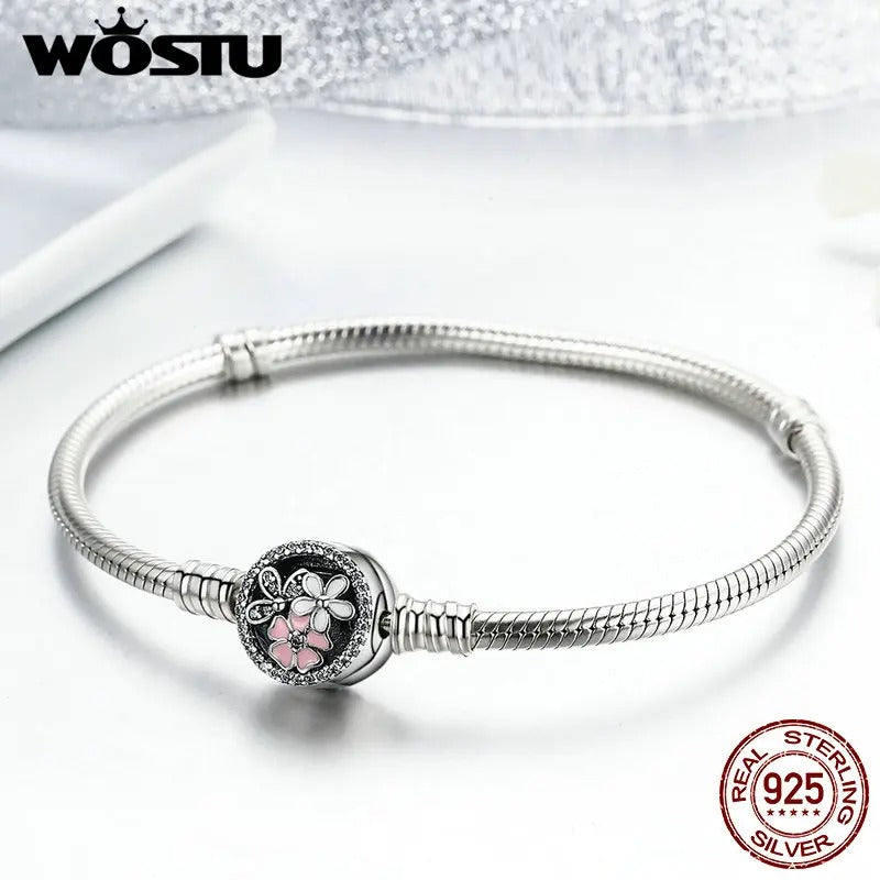 WOSTU 925 Sterling Silver Poetic Blooms Bracelet – Women’s Bangle Fit DIY Charms & Beads Original Jewelry Gift FBS919