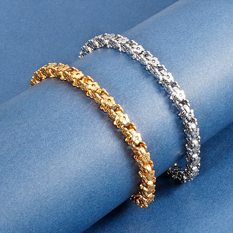 Punk Flower Box Chain Bracelet for Women – Gold & Silver Stainless Steel Chain Link Jewelry 2025
