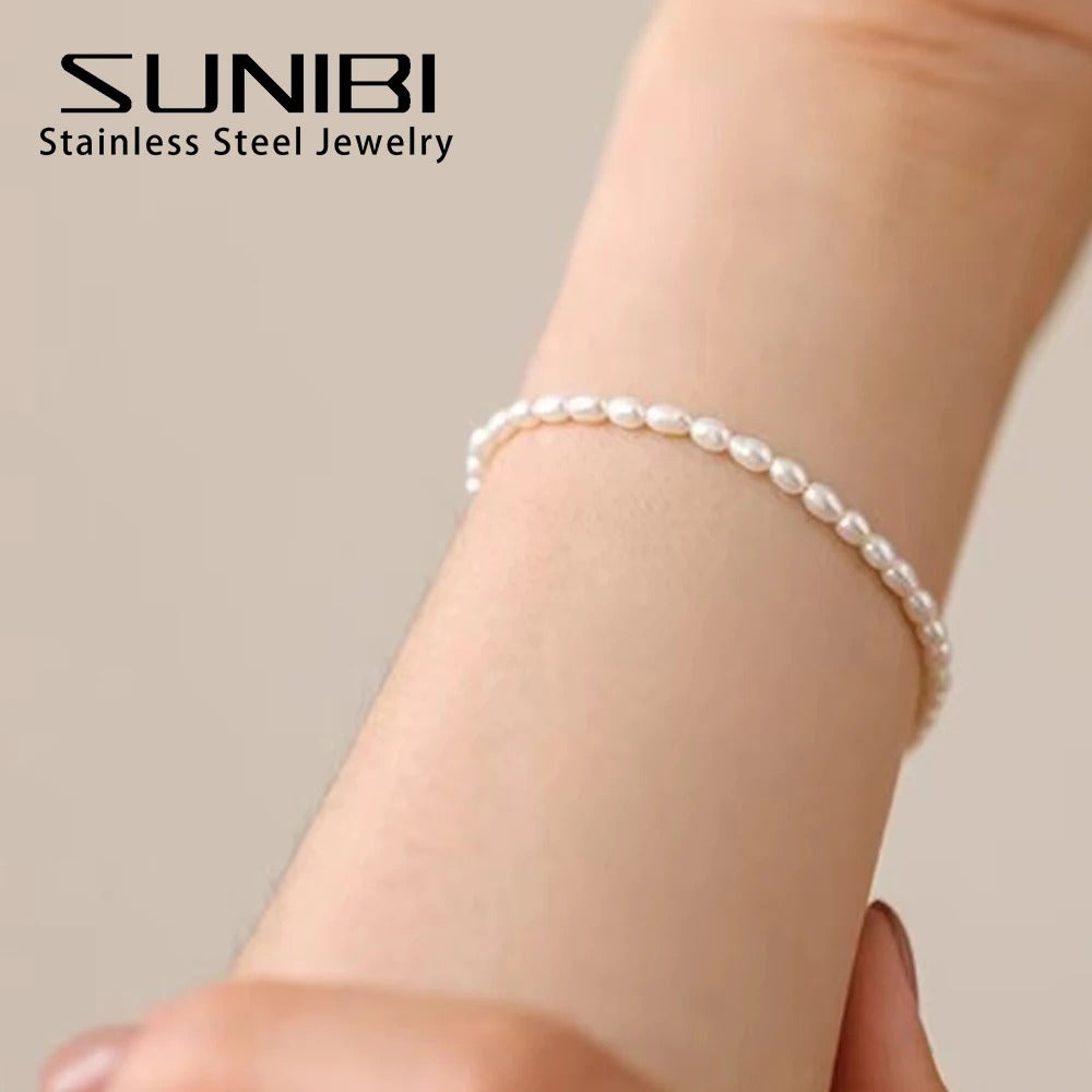 Vintage 3MM Imitation Pearl Bracelet – Women’s Stainless Steel Chain Fashion Jewelry Gift Wholesale