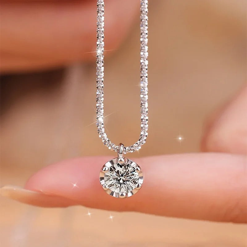 Sparkling Sterling Silver Zircon Pendant Necklace – Women’s Fashion Clavicle O-Chain Versatile Jewelry
