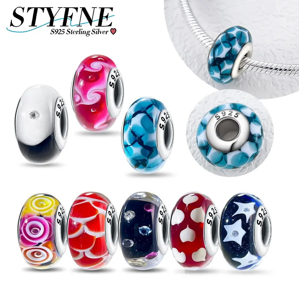 925 Sterling Silver Fantasy Murano Glass Beads Bracelet – Women’s DIY Friendship Jewelry & Gift