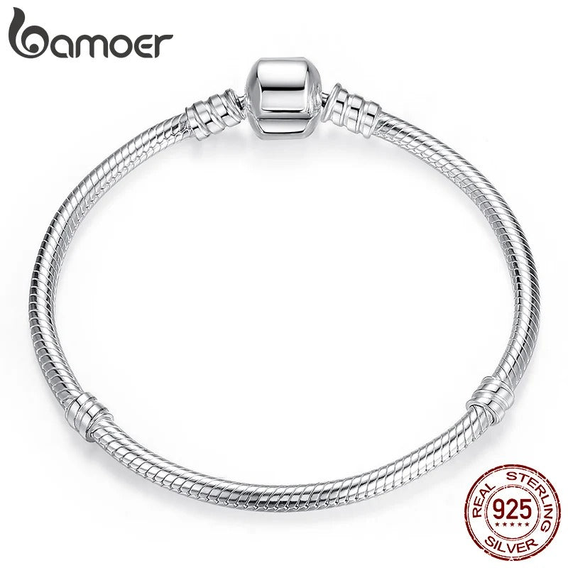 Bamoer Authentic 925 Sterling Silver Snake Chain Bangle & Bracelet for Women – Luxury Jewelry Gift 17–22CM (PAS902)
