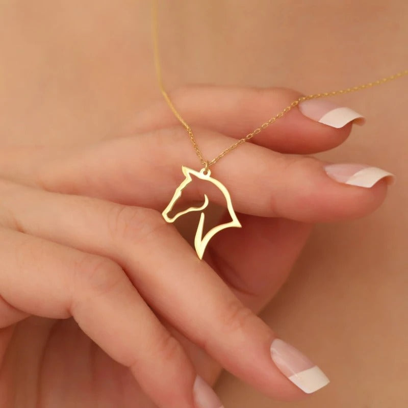 Stainless Steel Horse Pendant Necklace – Hollow Animal Jewelry for Women & Unisex Birthday Gift