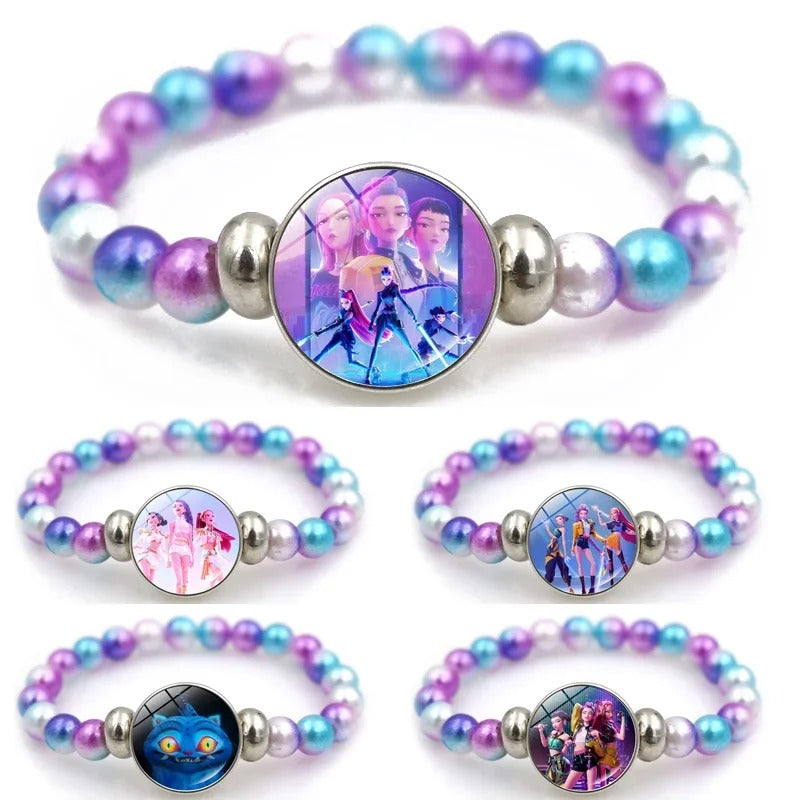 KPop Demon Hunters Beaded Bracelet – Cute Cartoon Figure Fashion Wristband for Girls & Kids Christmas Jewelry Gift