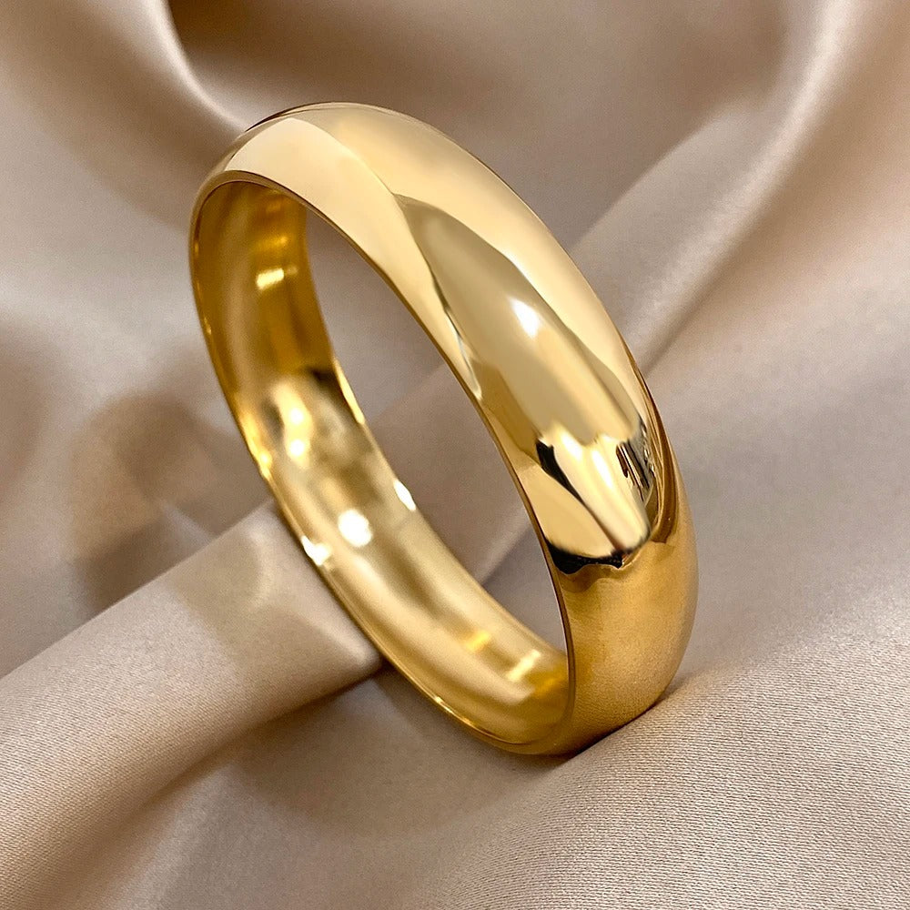 Simple Smooth Stainless Steel Wide Bangle Bracelet – Unisex Punk Chunky Glossy Stackable Jewelry for Men & Women