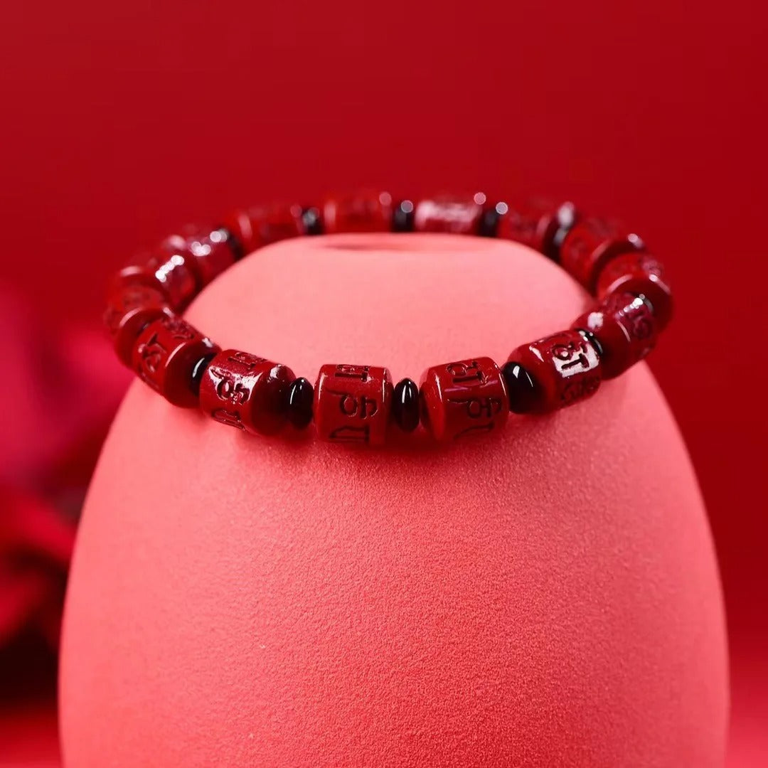 Unisex Six-Character Mantra Cinnabar Bracelet – Spiritual Bead Charm Bracelet, Pandora Style Unisex Jewelry Gift