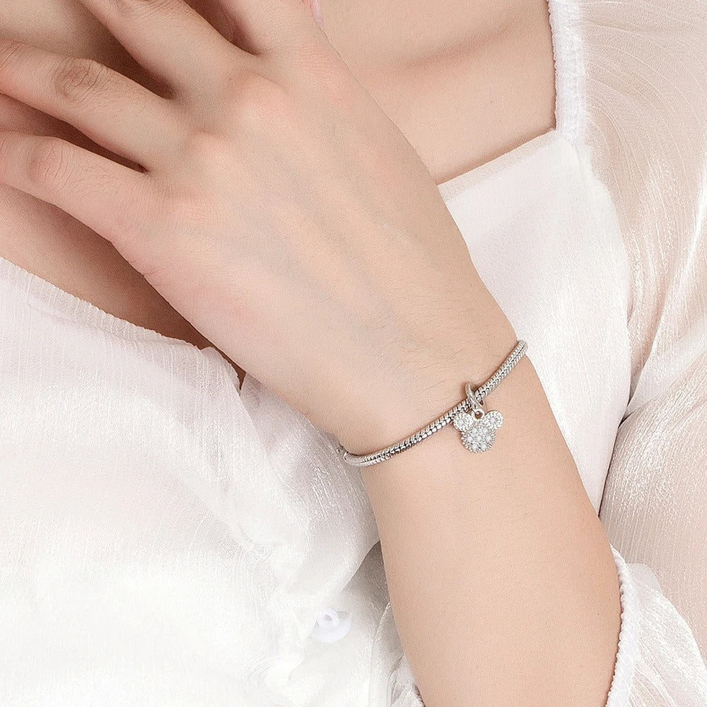 Cute Girl 925 Sterling Silver Mickey Bracelet – Simple Fashion Snake Chain Bangle for Teen & Women Charm Jewelry Gift