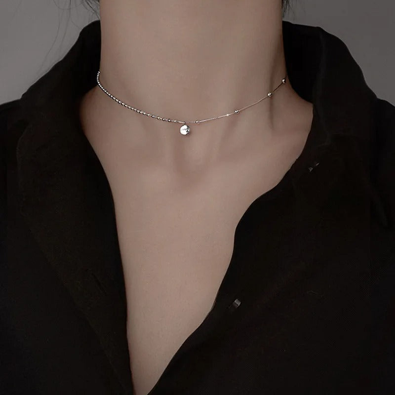 CIAXY Silver Lucky Letter Necklace – Asymmetry Short Clavicle Chain Choker Jewelry Gift for Women