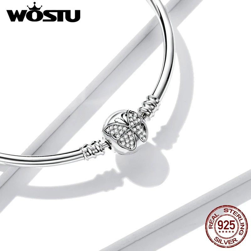 WOSTU 925 Sterling Silver Butterfly Bangle – Engraved “Spread Your Wings and Fly” Chain Bracelet Charm for Women CTB084