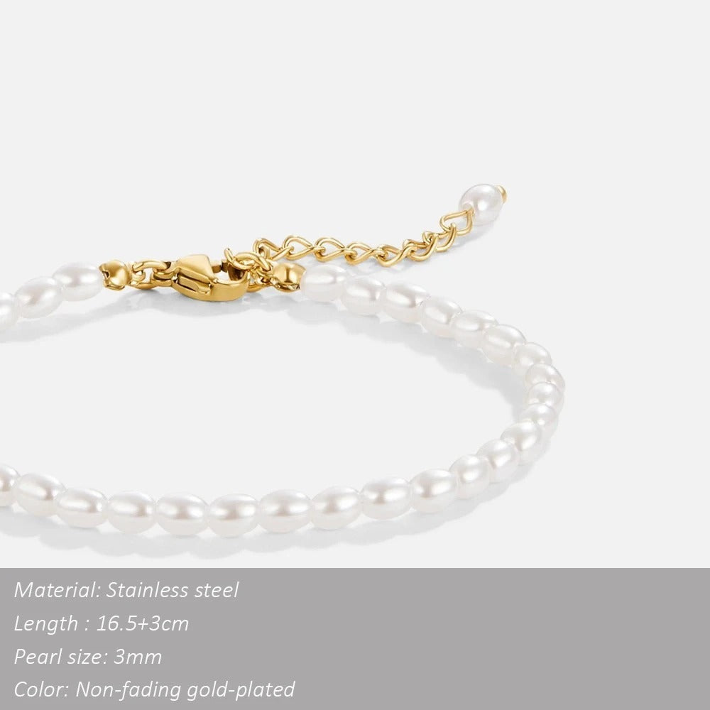 Vintage 3MM Imitation Pearl Bracelet – Women’s Stainless Steel Chain Fashion Jewelry Gift Wholesale
