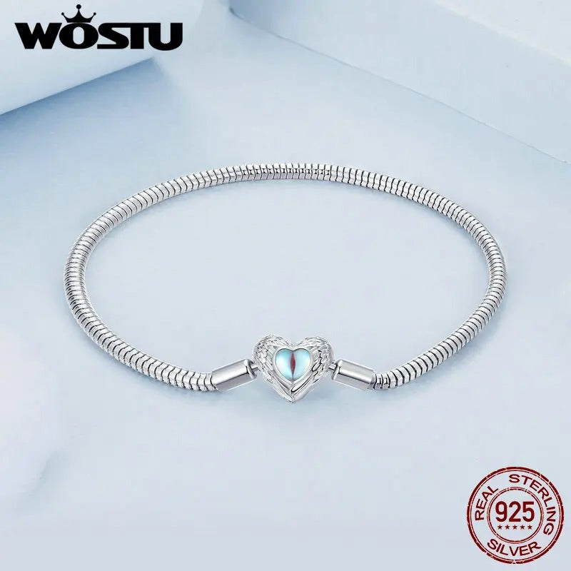 WOSTU 925 Sterling Silver Heart Guardian Bracelet – Women’s DIY Charm Bangle Jewelry Gift FNB163