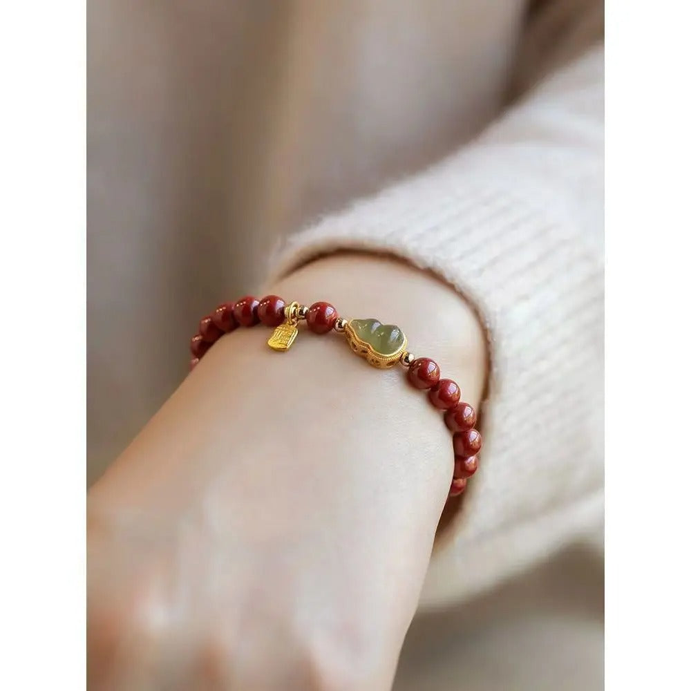 Authentic Natural Cinnabar Jade Gourd Bracelet & Necklace – Spiritual Pandora Style Jewelry Gift