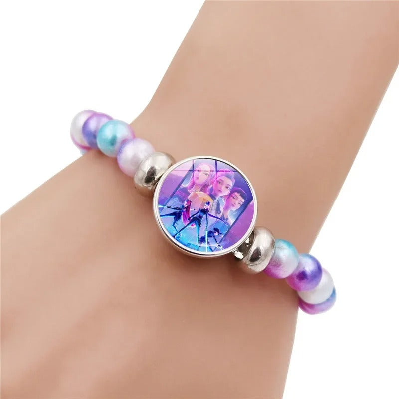 KPop Demon Hunters Beaded Bracelet – Cute Cartoon Figure Fashion Wristband for Girls & Kids Christmas Jewelry Gift