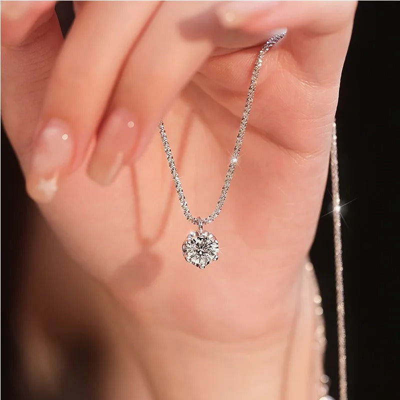 Sparkling Sterling Silver Zircon Pendant Necklace – Women’s Fashion Clavicle O-Chain Versatile Jewelry