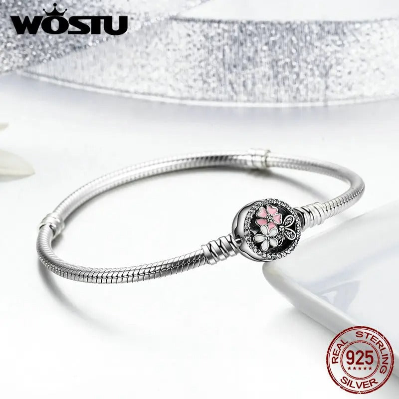 WOSTU 925 Sterling Silver Poetic Blooms Bracelet – Women’s Bangle Fit DIY Charms & Beads Original Jewelry Gift FBS919