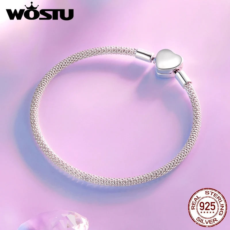 WOSTU 925 Sterling Silver Heart Basic Bracelet – Oxidized Silver Women’s Bangle Fine Jewelry Birthday & Daily Gift