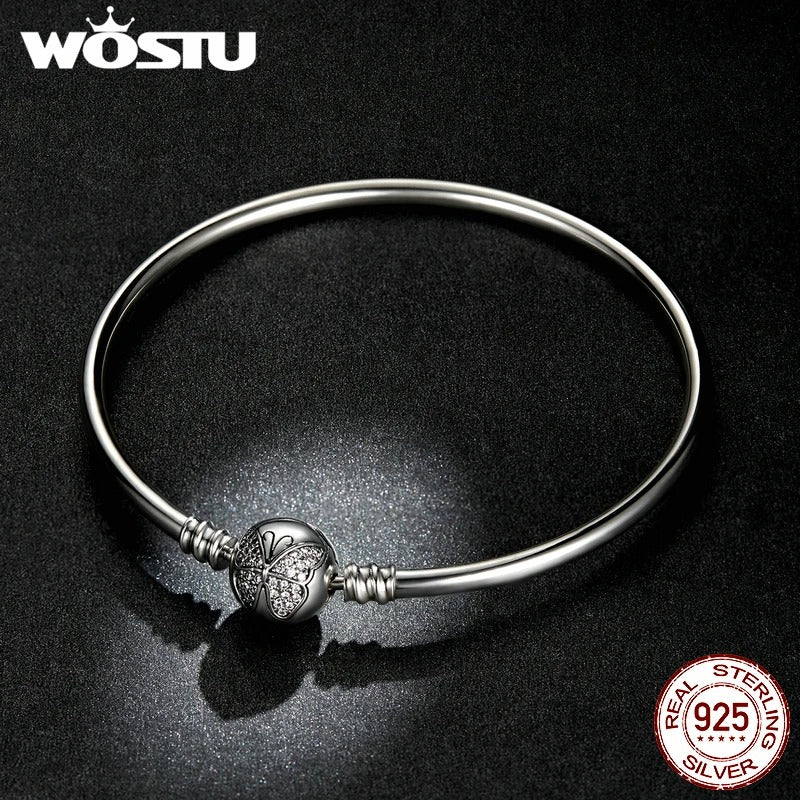 WOSTU 925 Sterling Silver Butterfly Bangle – Engraved “Spread Your Wings and Fly” Chain Bracelet Charm for Women CTB084
