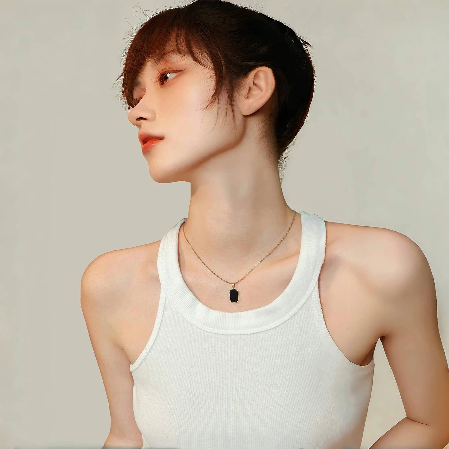 Classic Square Pendant Necklace – Stainless Steel Minimalist Jewelry for Women Daily & Party Wear