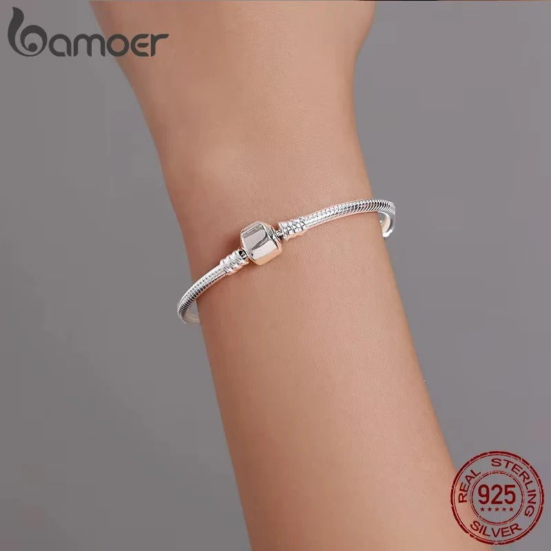 Bamoer Authentic 925 Sterling Silver Snake Chain Bangle & Bracelet for Women – Luxury Jewelry Gift 17–22CM (PAS902)