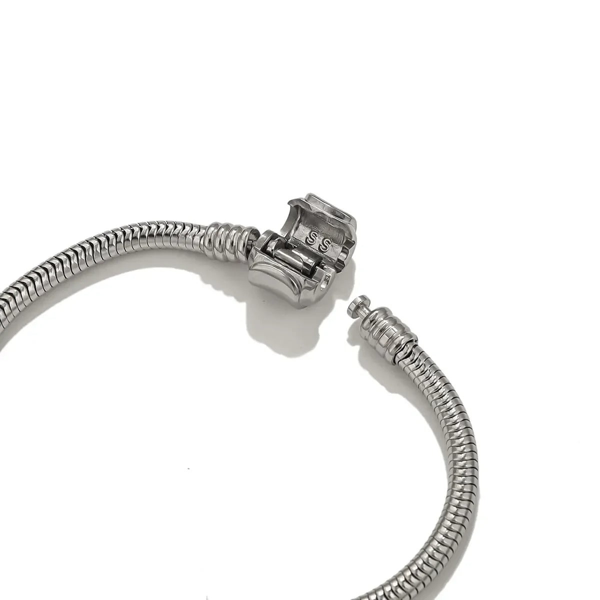 Stainless Steel Snake Chain Charm Bracelet with Heart Clasp – DIY Jewelry Making Supplies, Fits Pandora Style Beads & Charms