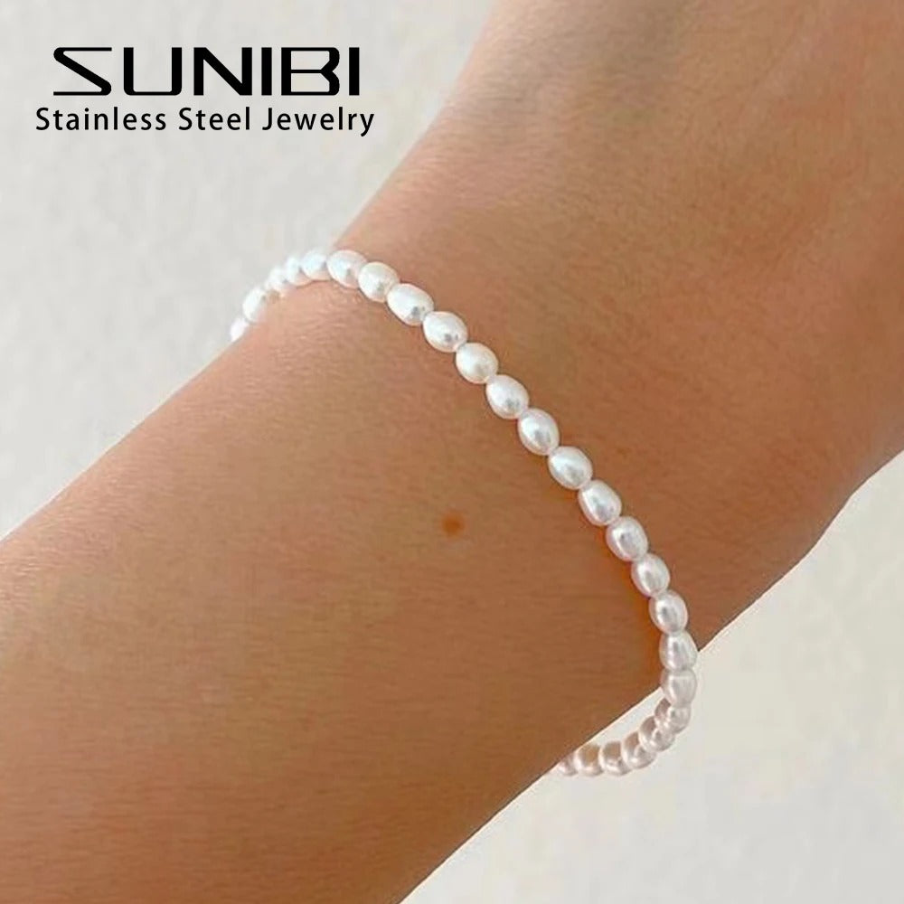 Vintage 3MM Imitation Pearl Bracelet – Women’s Stainless Steel Chain Fashion Jewelry Gift Wholesale