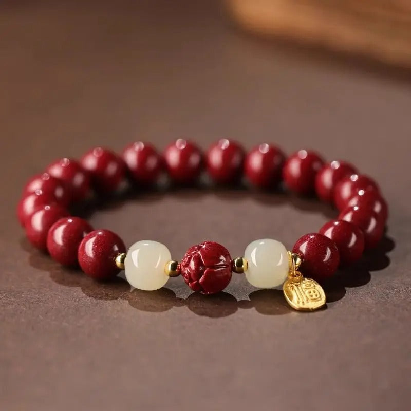 Natural Cinnabar Lotus Purple-Gold Wealth Bracelet – Upscale Jewelry Gift, Fits Pandora Style Charms