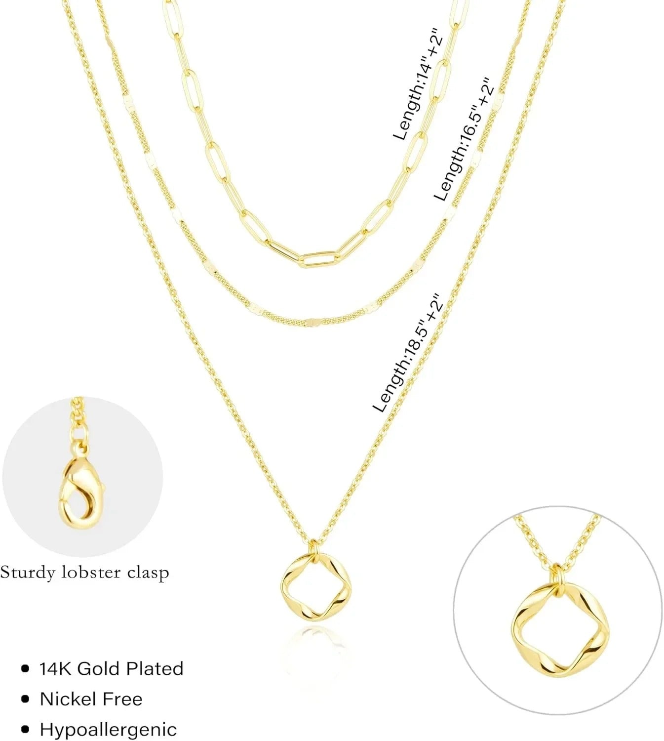 Layered Gold Necklaces for Women – 14K Gold & Silver Plated Circle Pendant Paperclip Chain Choker Necklace Set