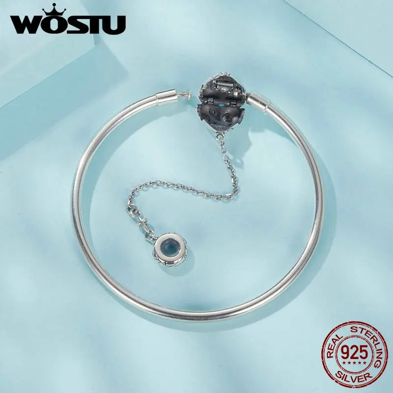 WOSTU 925 Sterling Silver Retro Heart Safety Chain Bracelet – Women’s DIY Zircon Bangle Jewelry Gift