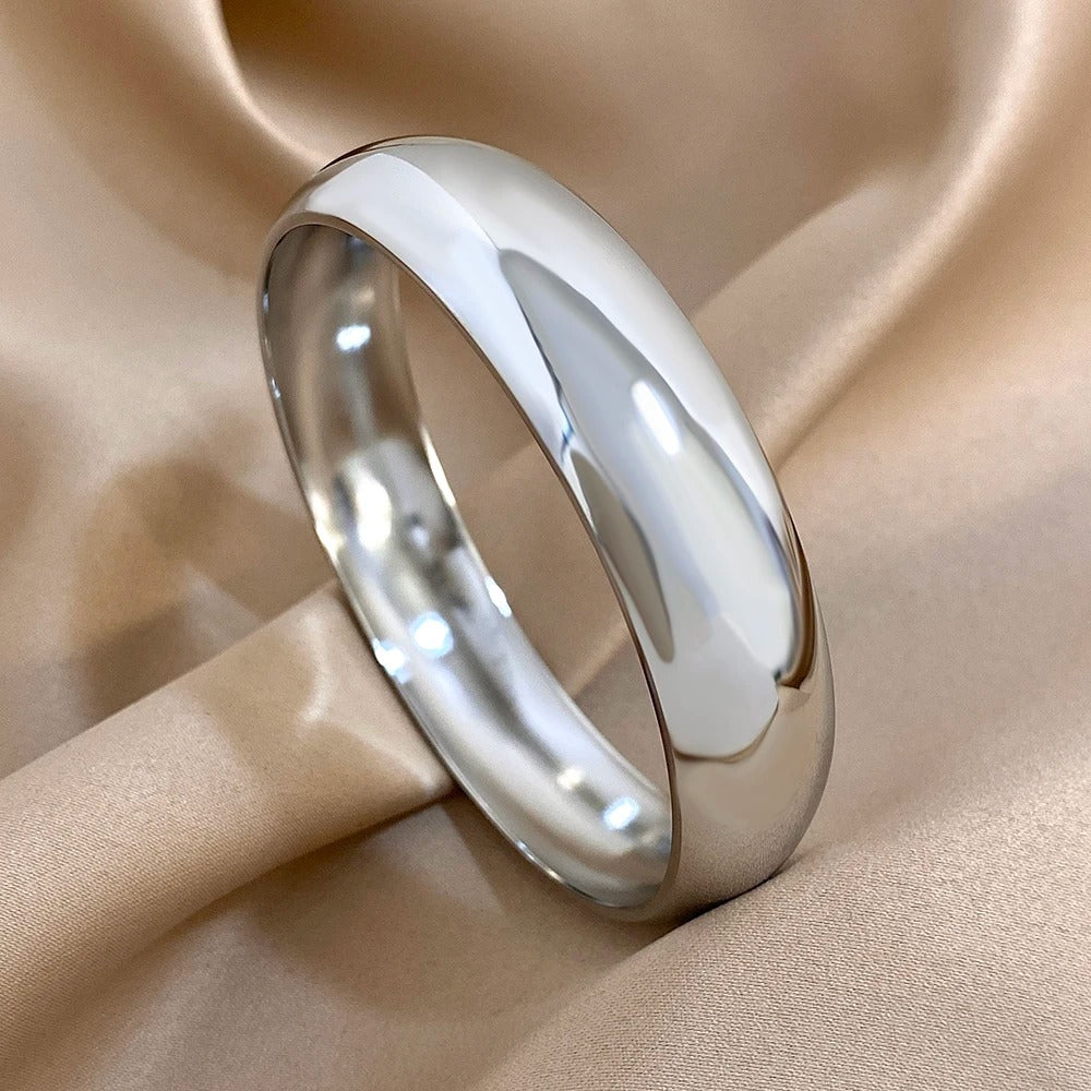 Simple Smooth Stainless Steel Wide Bangle Bracelet – Unisex Punk Chunky Glossy Stackable Jewelry for Men & Women