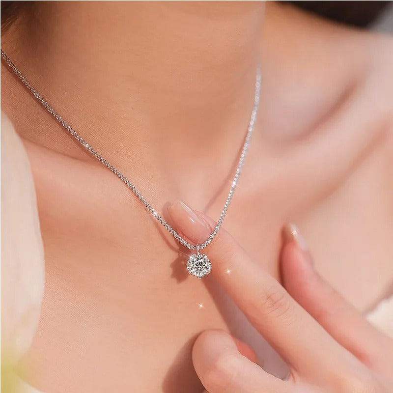 Sparkling Sterling Silver Zircon Pendant Necklace – Women’s Fashion Clavicle O-Chain Versatile Jewelry