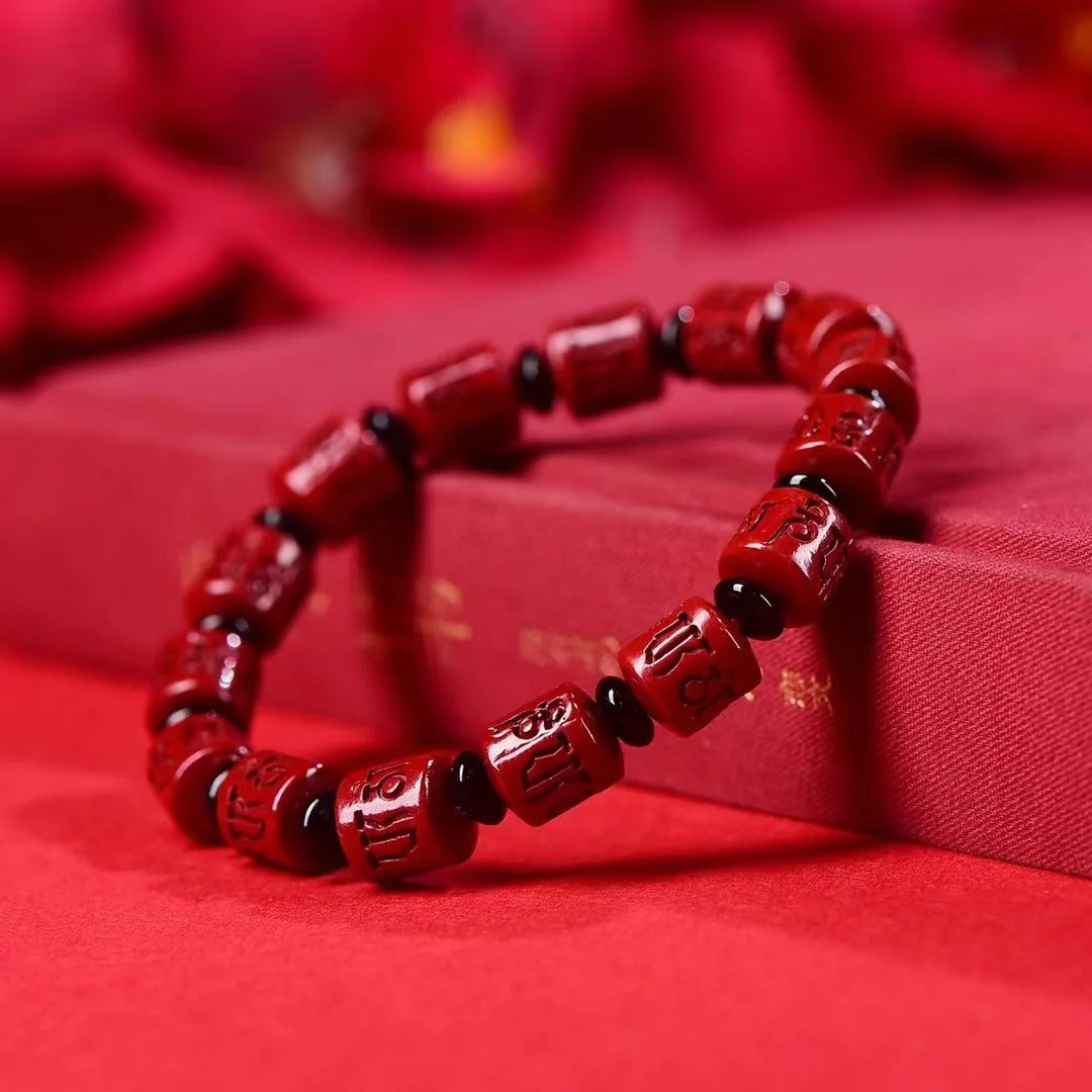 Unisex Six-Character Mantra Cinnabar Bracelet – Spiritual Bead Charm Bracelet, Pandora Style Unisex Jewelry Gift