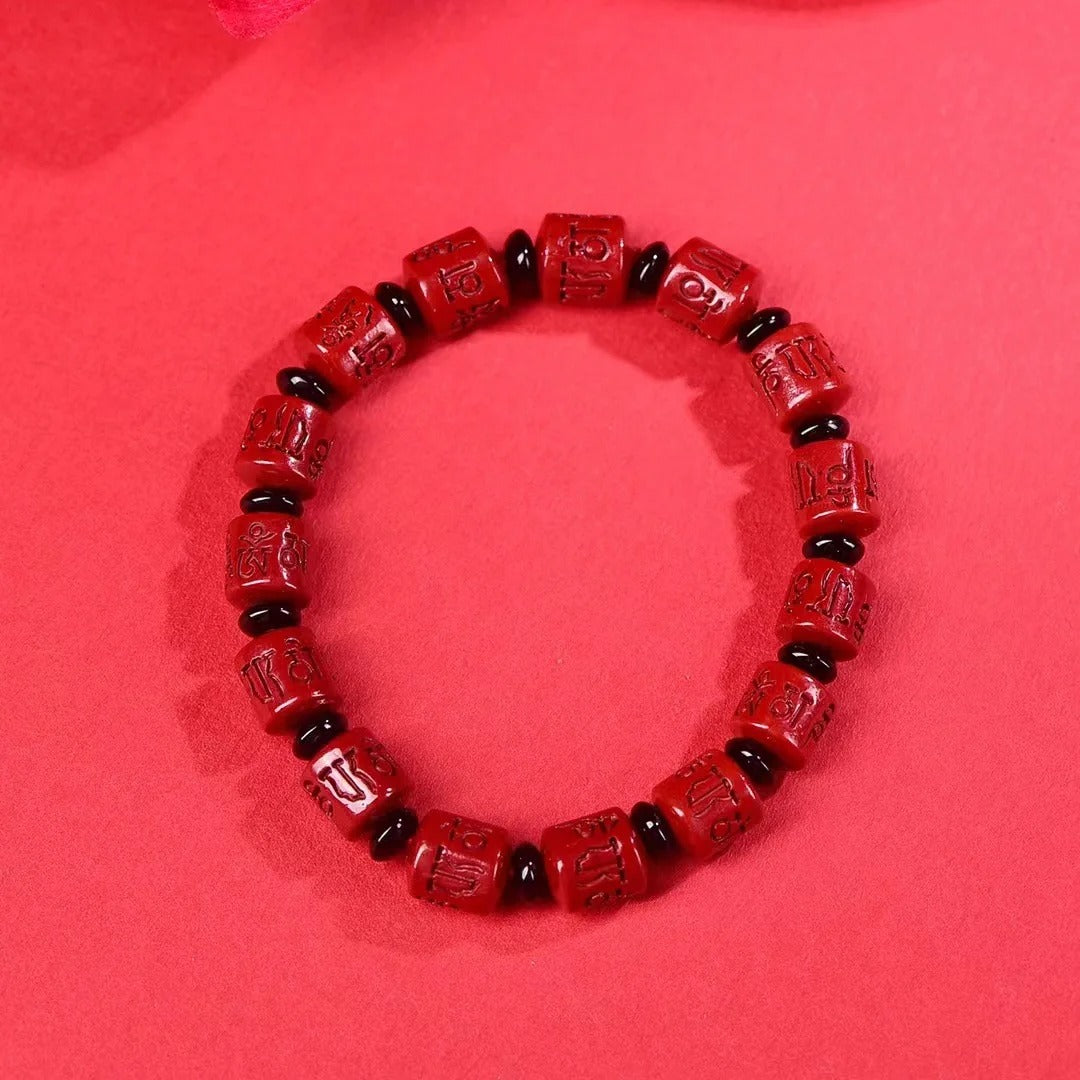 Unisex Six-Character Mantra Cinnabar Bracelet – Spiritual Bead Charm Bracelet, Pandora Style Unisex Jewelry Gift
