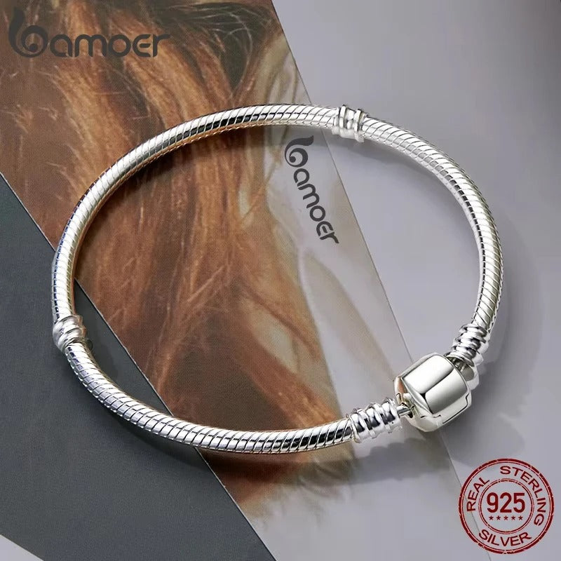 Bamoer Authentic 925 Sterling Silver Snake Chain Bangle & Bracelet for Women – Luxury Jewelry Gift 17–22CM (PAS902)
