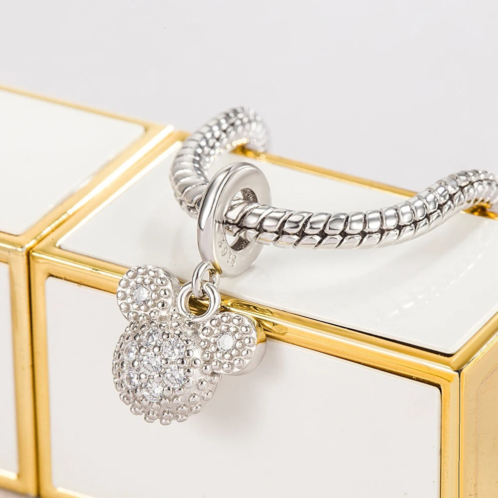 Cute Girl 925 Sterling Silver Mickey Bracelet – Simple Fashion Snake Chain Bangle for Teen & Women Charm Jewelry Gift