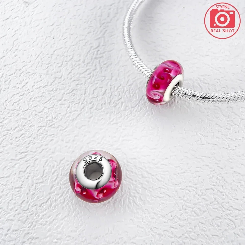 925 Sterling Silver Fantasy Murano Glass Beads Bracelet – Women’s DIY Friendship Jewelry & Gift