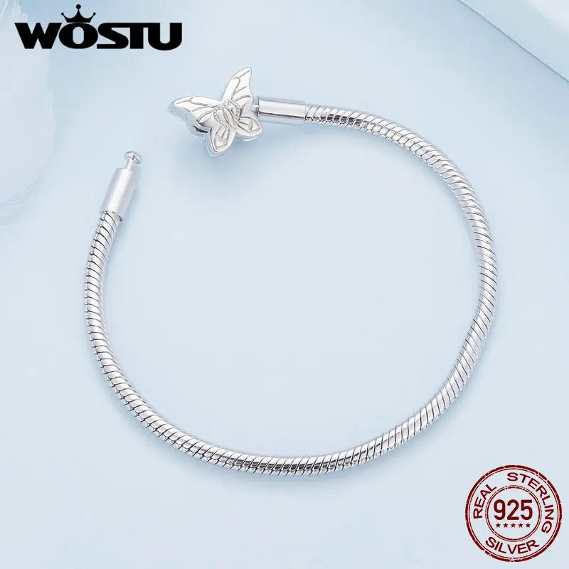 WOSTU 925 Sterling Silver Heart-Shaped Moonstone Butterfly Bracelet – Women’s DIY Charm Bangle Jewelry Gift