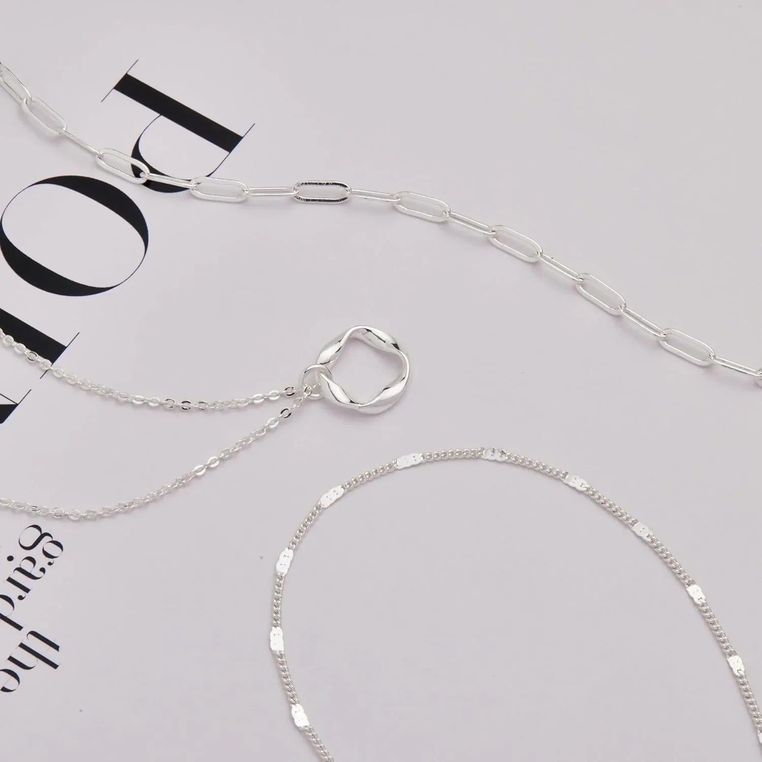 Layered Gold Necklaces for Women – 14K Gold & Silver Plated Circle Pendant Paperclip Chain Choker Necklace Set