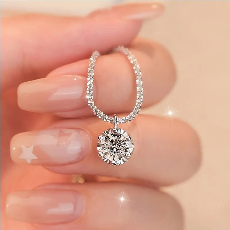 Sparkling Sterling Silver Zircon Pendant Necklace – Women’s Fashion Clavicle O-Chain Versatile Jewelry