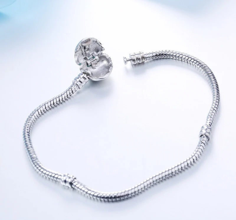 Handmade 925 Sterling Silver Charm Bracelet with Heart Clasp – Smooth Bangle for Women & Men, DIY Jewelry 16–23cm