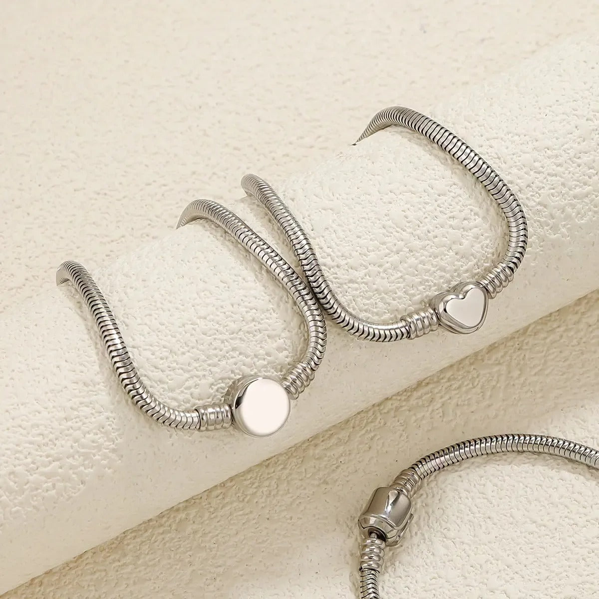 Stainless Steel Snake Chain Charm Bracelet with Heart Clasp – DIY Jewelry Making Supplies, Fits Pandora Style Beads & Charms