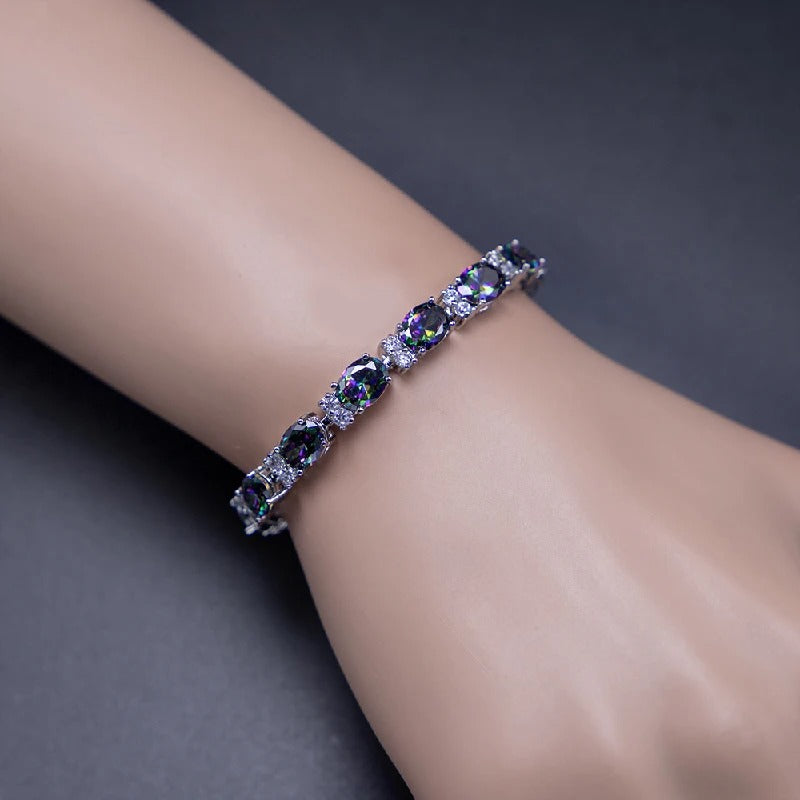 HuiSept 925 Sterling Silver Charm Bracelet – Women’s Jewelry with Topaz & Zircon Gemstone, Wedding & Party Gift